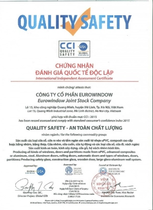  Công ty cổ phần EUROWINDOW được cấp giấy chứng nhận an toàn chất lượng