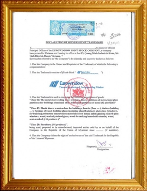  Eurowindow đăng ký thành công nhãn hiệu tại 3 nước Lào, Myanmar, Campuchia