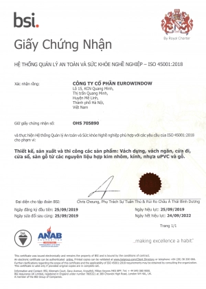  Eurowindow đạt tiêu chuẩn quốc tế về Hệ thống quản lý về An toàn và Sức khoẻ nghề nghiệp