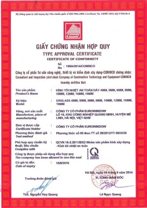  Eurowindow nhận chứng nhận hợp quy sản phẩm kính xây dựng