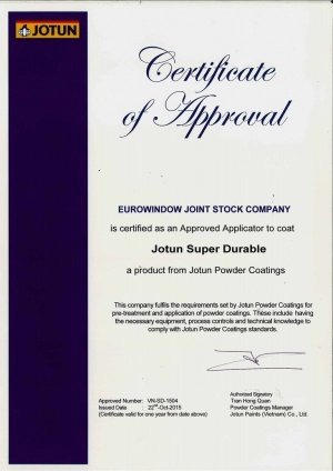  Eurowindow đạt tiêu chuẩn bảo hành 25 năm của hãng sơn bột Jotun