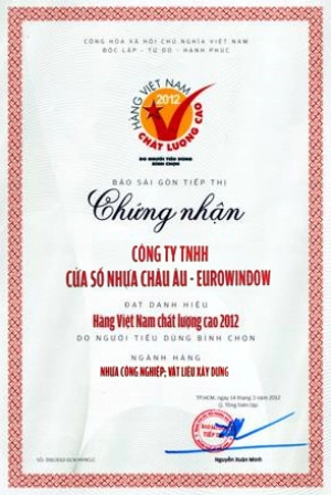 Eurowindow đạt danh hiệu Hàng Việt Nam chất lượng cao năm 2012