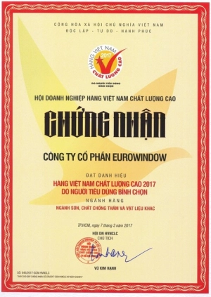 Eurowindow 10 năm liên tiếp đạt danh hiệu Hàng Việt Nam chất lượng cao