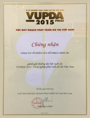  Eurowindow nhận Giải thưởng “Vì sự nghiệp phát triển đô thị Việt Nam”