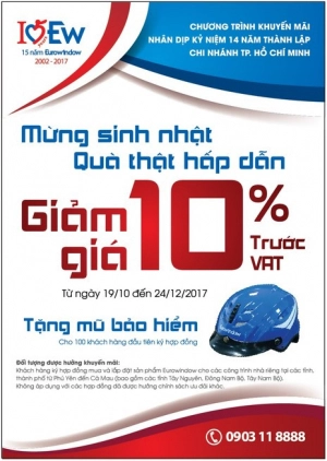  Eurowindow tưng bừng khuyến mãi nhân dịp kỷ niệm 14 năm thành lập chi nhánh TP. HCM